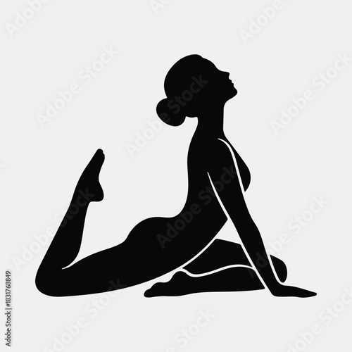 Silhouette woman practicing yoga in upward facing dog pose vector illustration