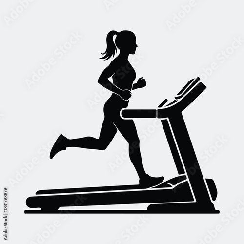 Silhouette woman running on treadmill fitness exercise vector illustration