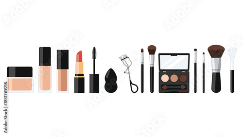 Essential makeup collection for creating stunning looks, ideal for beauty tutorials or showcasing cosmetic products in a modern style