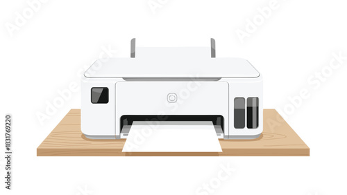 Modern white printer producing documents in a bright office setting ready for use, perfect for business or home, a productive tool for any task