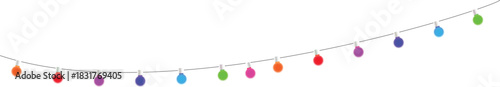 multicolored glowing bulbs isolated on transparent background. Festive holiday light string decoration