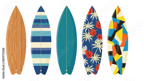 Vibrant surfboards featuring modern designs and retro vibes perfect for beach lovers and surfing enthusiasts