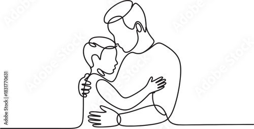 Continuous one-line drawing illustration of two people in a hug