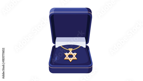 Elegant Star of David necklace displayed in a luxurious blue jewelry box ready for gifting or a special occasion, conveying faith and love