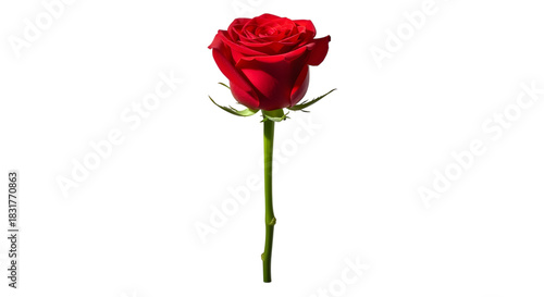Elegant red rose bud with stem isolated on transparent background