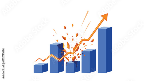 Dynamic financial growth chart showing market surge with breaking records and upward trend, forecasting business success and economic prosperity ahead