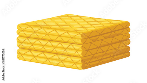 Stack of cozy yellow quilted blankets ready for a relaxing night in with family, warm and inviting for home decor projects