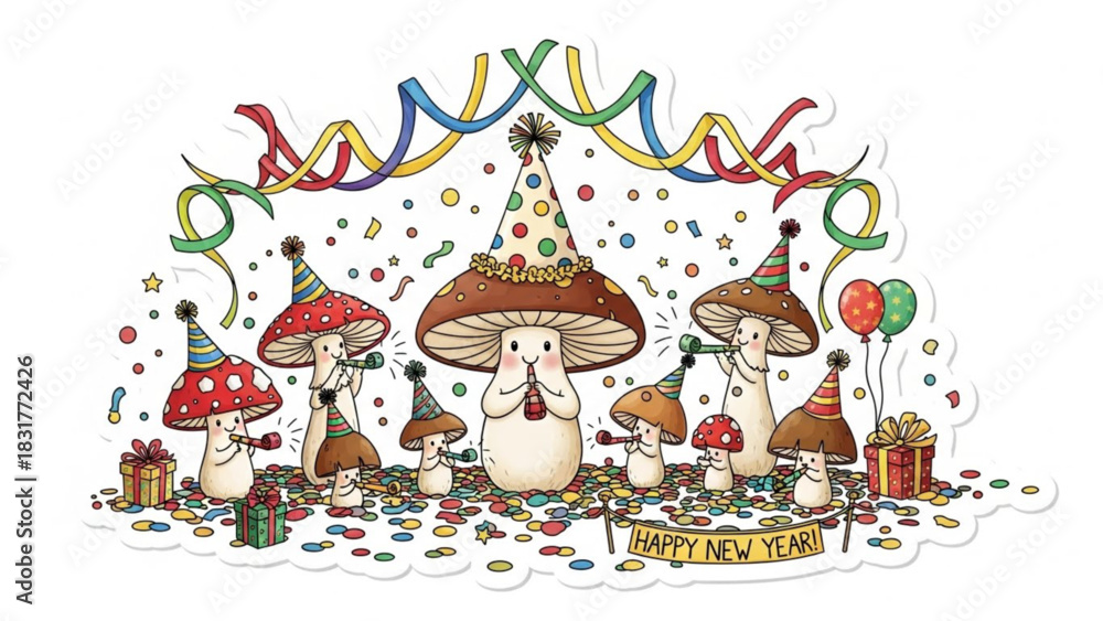 Obraz premium New Year Party Hat Mushroom