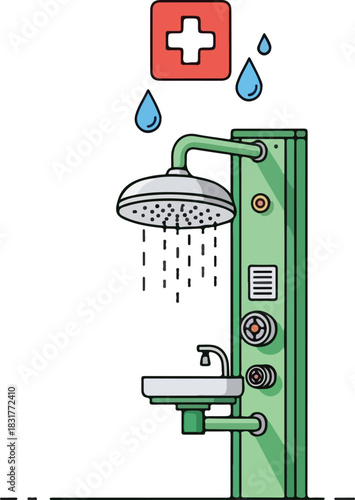 Emergency Shower and Eyewash Station for Workplace Safety Equipment Illustration