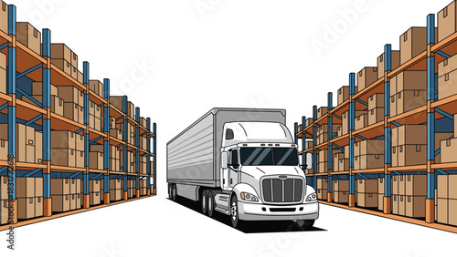 Efficient truck transporting goods in warehouse ready for distribution or shipment, symbolizing supply chain management excellence