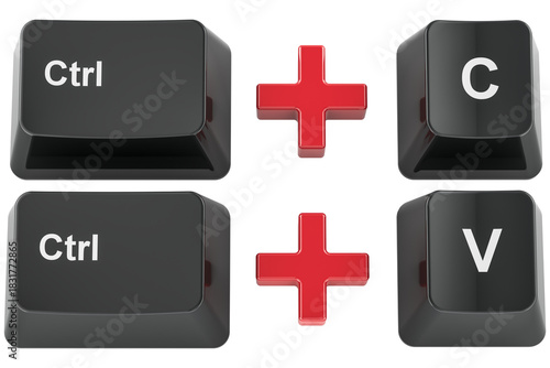 Ctrl C and Ctrl V computer keyboard buttons. Keyboard shortcuts, transparent background
