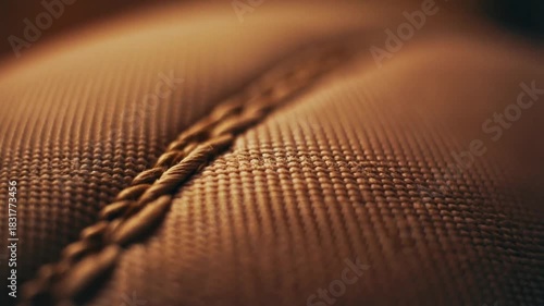 Closeup macro shot of braided stitching on woven fabric