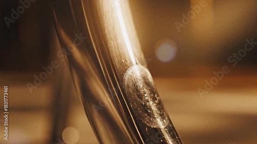 Closeup macro shot of brushed metal tube with circular engraving