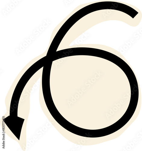 Spiral arrow doodle, collage cutout wavy twist minimal squiggly line. Curve comic turn way cut out direction. Playful quirky simple free hand elements. 