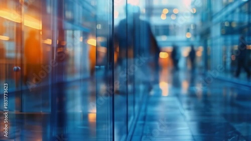 Wallpaper Mural The captures a sleek, modern walkway in the heart of a bustling city, with rain-soaked floors reflecting the glow of surrounding lights. Torontodigital.ca