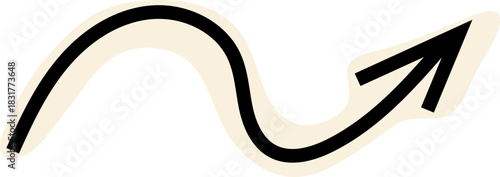 Spiral arrow doodle, collage cutout wavy twist minimal squiggly line. Curve comic turn way cut out direction. Playful quirky simple free hand elements. 