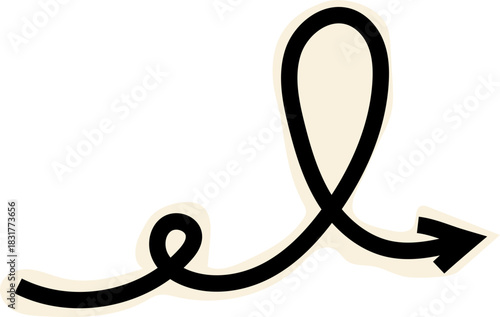 Spiral arrow doodle, collage cutout wavy twist minimal squiggly line. Curve comic turn way cut out direction. Playful quirky simple free hand elements. 
