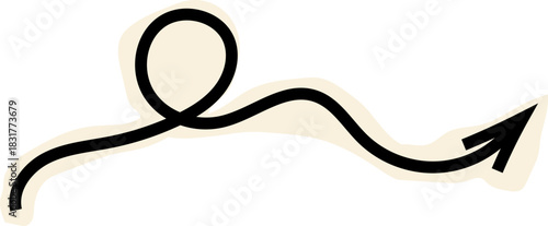 Spiral arrow doodle, collage cutout wavy twist minimal squiggly line. Curve comic turn way cut out direction. Playful quirky simple free hand elements. 