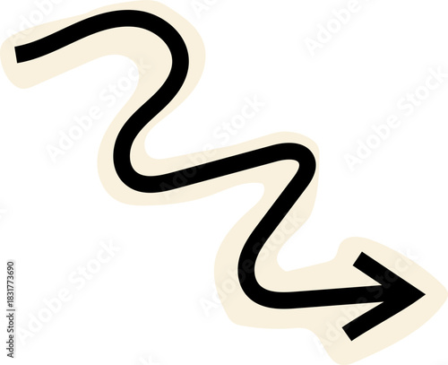 Spiral arrow doodle, collage cutout wavy twist minimal squiggly line. Curve comic turn way cut out direction. Playful quirky simple free hand elements. 