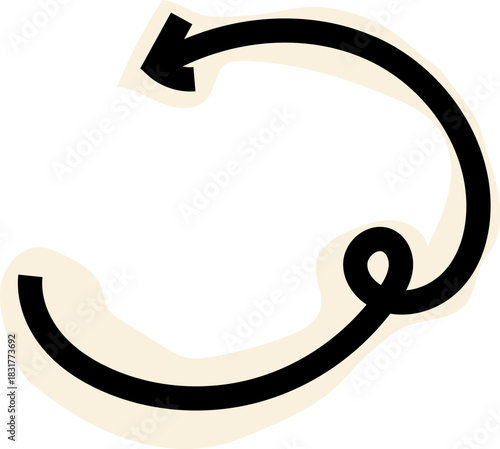 Spiral arrow doodle, collage cutout wavy twist minimal squiggly line. Curve comic turn way cut out direction. Playful quirky simple free hand elements. 