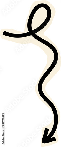 Spiral arrow doodle, collage cutout wavy twist minimal squiggly line. Curve comic turn way cut out direction. Playful quirky simple free hand elements. 