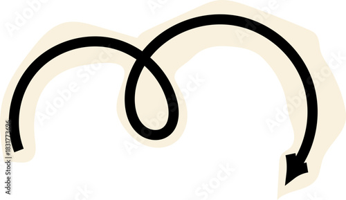 Spiral arrow doodle, collage cutout wavy twist minimal squiggly line. Curve comic turn way cut out direction. Playful quirky simple free hand elements. 