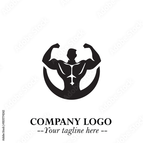 Man With Muscle Logo Symbol in Black on White Background for Strong Bold Fitness Branding Design Art