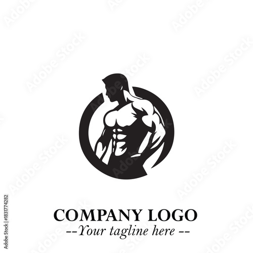 Man With Muscle Logo Symbol in Black on White Background for Strong Bold Fitness Branding Design Art