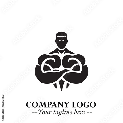 Man With Muscle Logo Symbol in Black on White Background for Strong Bold Fitness Branding Design Art