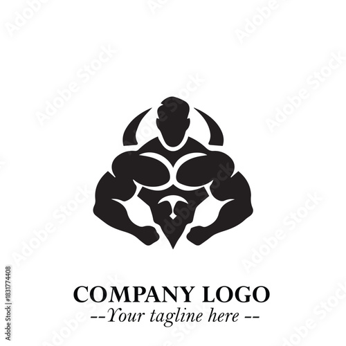 Man With Muscle Logo Symbol in Black on White Background for Strong Bold Fitness Branding Design Art