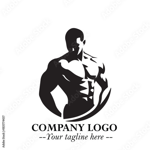Man With Muscle Logo Symbol in Black on White Background for Strong Bold Fitness Branding Design Art