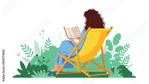 Relaxing escape reading a book on a sunny day in a serene garden setting, perfect for summer relaxation and leisure activities
