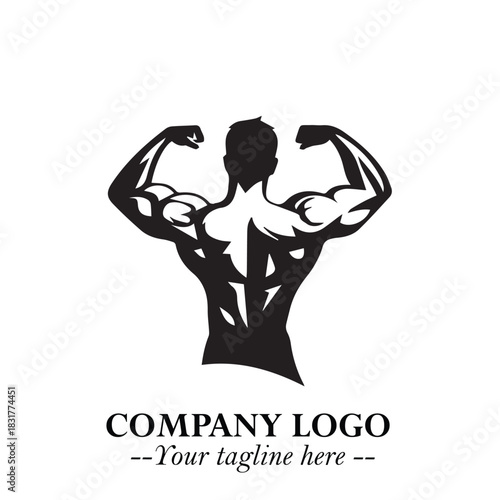 Man With Muscle Logo Symbol in Black on White Background for Strong Bold Fitness Branding Design Art