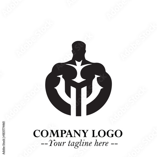 Man With Muscle Logo Symbol in Black on White Background for Strong Bold Fitness Branding Design Art