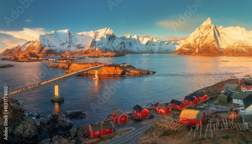 Aerial view of Hamnoy bridg...