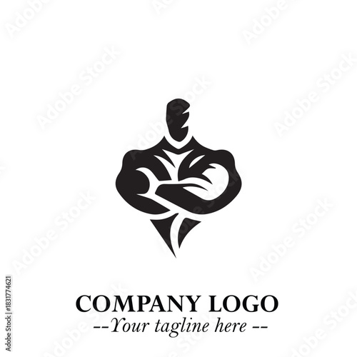 Man With Muscle Logo Symbol in Black on White Background for Strong Bold Fitness Branding Design Art