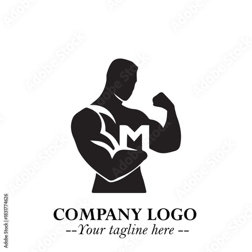Man With Muscle Logo Symbol in Black on White Background for Strong Bold Fitness Branding Design Art