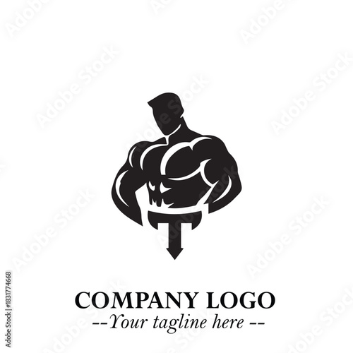 Man With Muscle Logo Symbol in Black on White Background for Strong Bold Fitness Branding Design Art