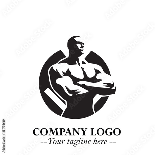 Man With Muscle Logo Symbol in Black on White Background for Strong Bold Fitness Branding Design Art