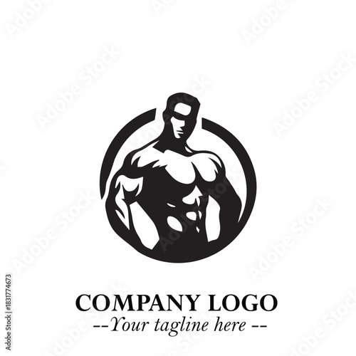 Man With Muscle Logo Symbol in Black on White Background for Strong Bold Fitness Branding Design Art
