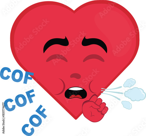 vector illustration emoticon character heart cartoon coughing air with a COF COF text