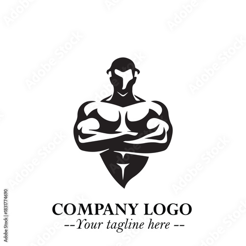 Man With Muscle Logo Symbol in Black on White Background for Strong Bold Fitness Branding Design Art