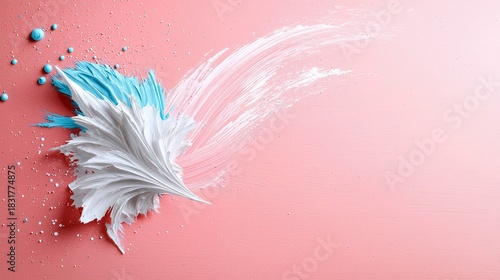 Abstract image of blue and white paint brush strokes on a pink background, creating a textured and artistic design.