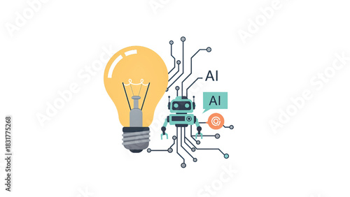 Artificial Intelligence Robot and Lightbulb representing Innovation and Future Technology Ideas