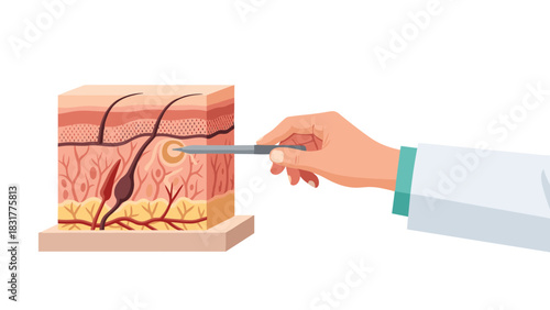 Dermatologist explains human skin layers with detailed diagram, perfect for medical education, skincare research or scientific presentations