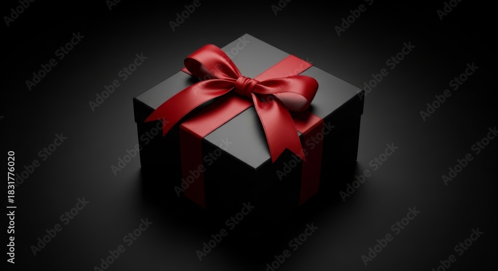 Obraz premium red gift box on black background