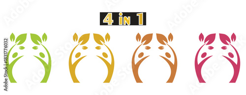 Organic Product and Health Care Symbol Collection, Abstract icon set showing leaves and human form