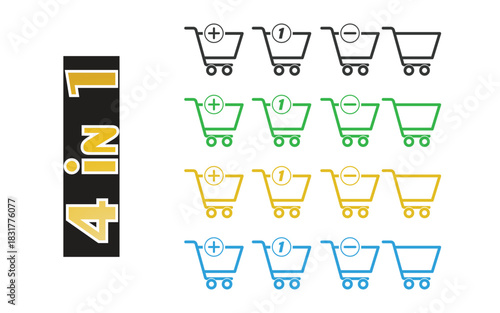 E commerce Shopping Cart Icons Collection, Symbols for adding, removing, and quantity updates
