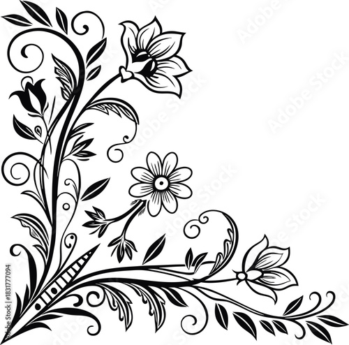 Floral corner ornament design element. vector illustration. 