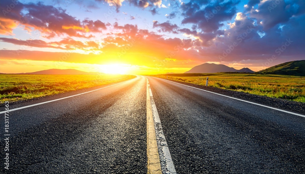 Naklejka premium road in the sunset